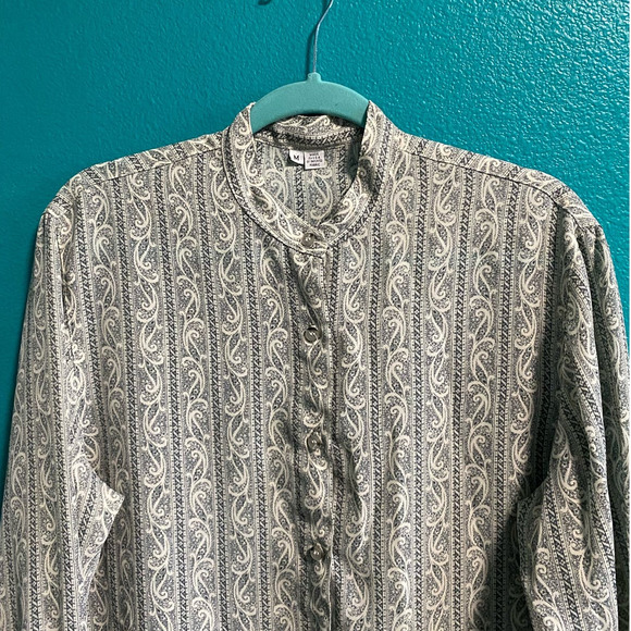 Vintage Guess Made in USA Grey Striped Women's Button Up Blouse Medium - Picture 6 of 8